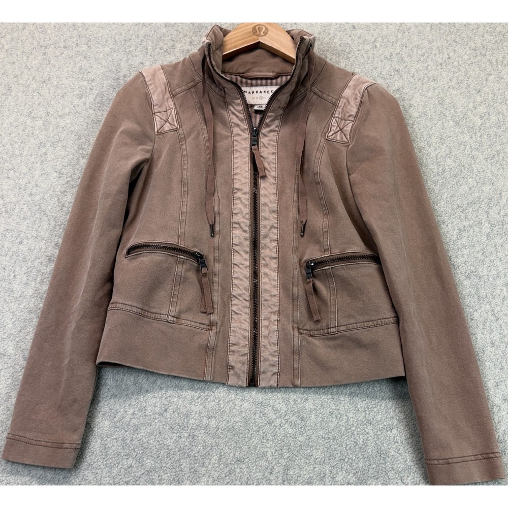 Marrakech Womens Freewheeling Moto Stretch Jacket Taupe Zip Fitted Mock Neck XS
